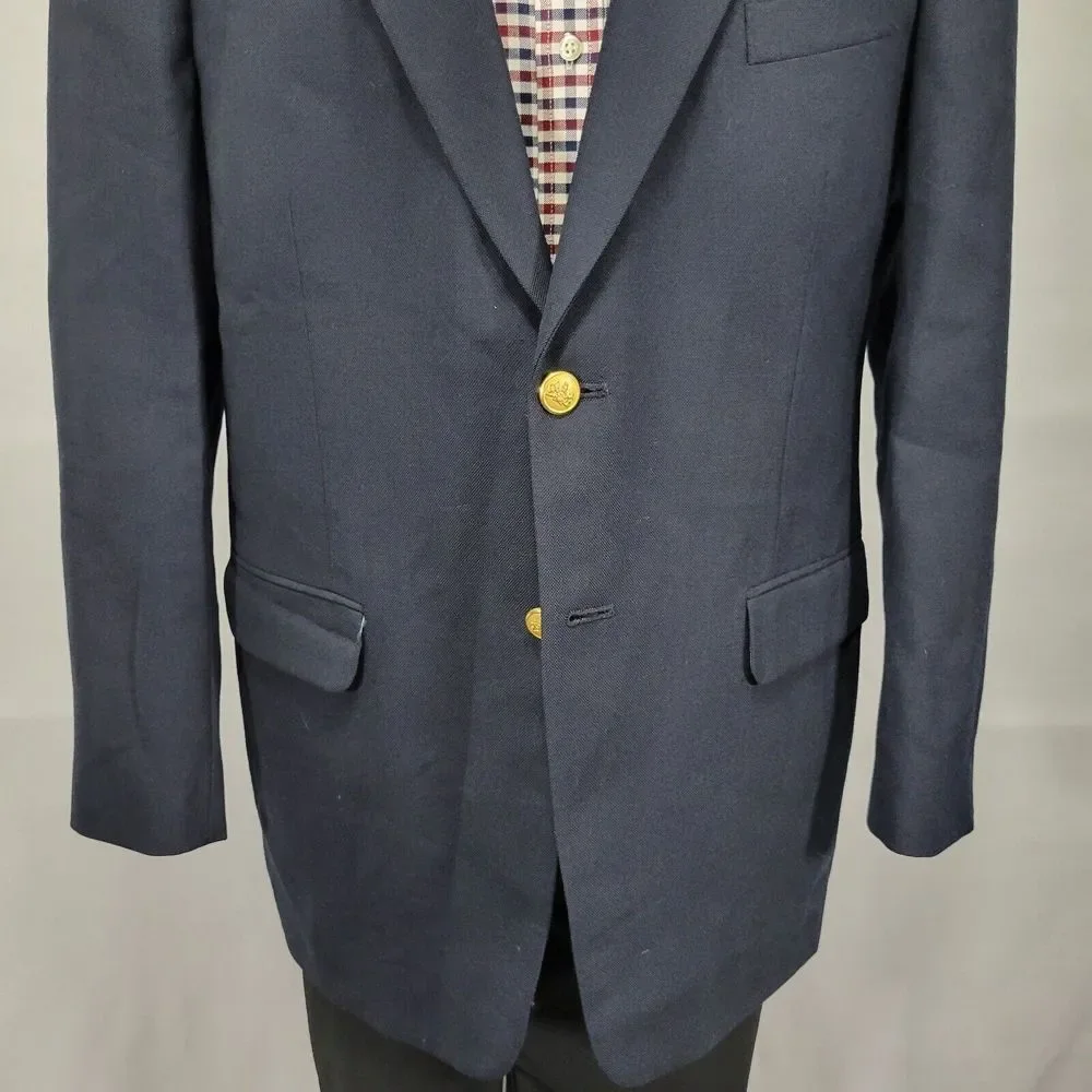 Stafford Men's Sport Coat‎ Blazer Two Button Navy Blue Polyester Wool Size 44L